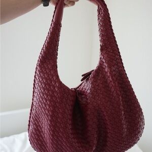 Elegant Burgundy Woven Hobo Bag